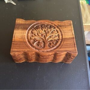 Carved Wooden Box with Tree Design